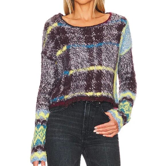 Free People Emerson Pullover Sweater Medium Revolve Fuzzy Cropped Knit Boho - Picture 1 of 11